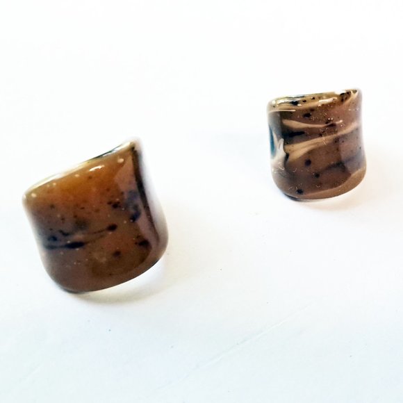 Vintage Brown Marbled Swirl Lucite Hoop Earrings Chunky Wide Half Hoop - Picture 4 of 6